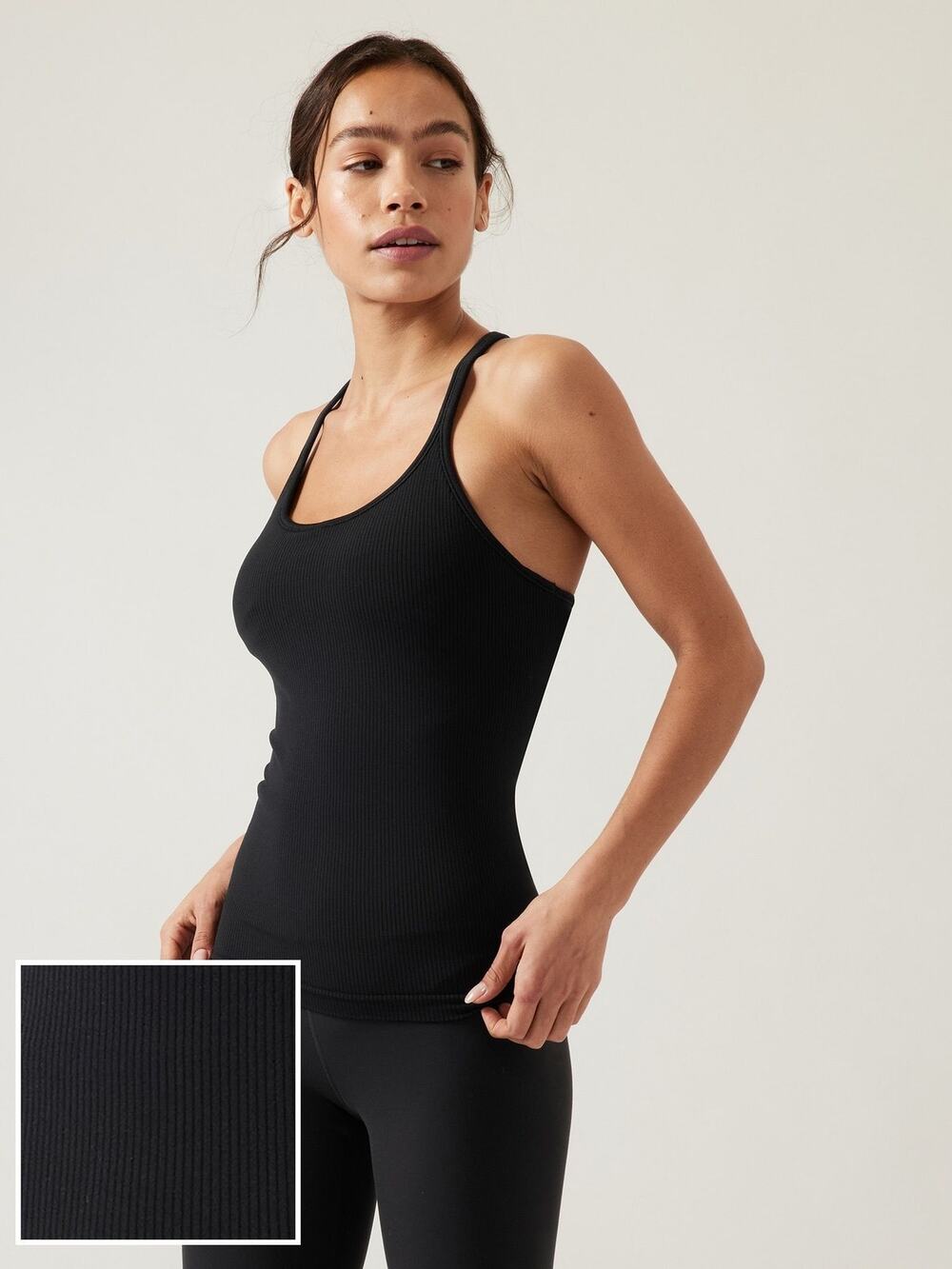 Athleta Black Ribbed Built In Bra Strappy Tank Top Size Medium